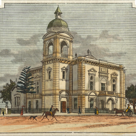 vintage illustration of Balmain Town Hall